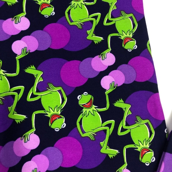 LuLaRoe Disney leggings Muppets Kermit the Frog purple circles one size - Picture 2 of 6
